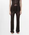 Mango Openwork Knit Pull-on Straight Leg Pants In Brown