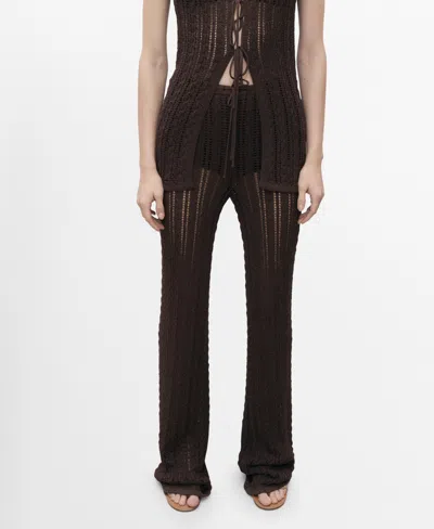 Mango Women's Straight-fit Openwork Knitted Pants In Brown