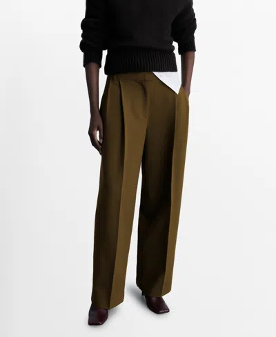 Mango Women's Straight-fit Pleated Pants In Khaki