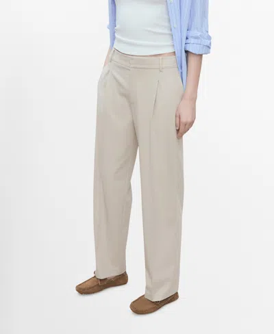 Mango Women's Straight-fit Pleated Trousers Pants In Beige