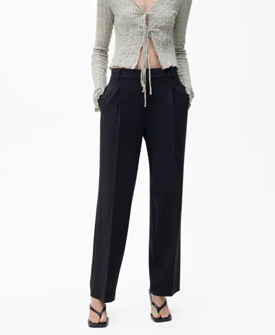 Mango Women's Straight-fit Pleated Trousers Pants In Dark Navy