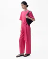 Mango Straight-fit Short-sleeved Jumpsuit With Belt Fuchsia