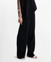 Mango High Waist Wide Leg Knit Pants In Black