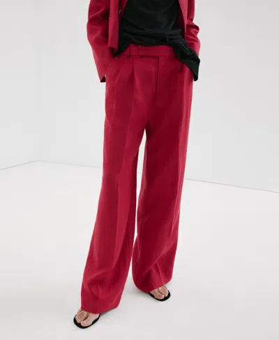 Mango Women's Straight Linen-blend Pants In Red
