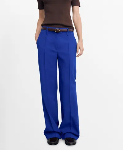 Mango Seamed Straight Leg Pants In Blue