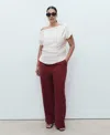 Mango Straight Mid-rise Trousers Maroon In Burgundy