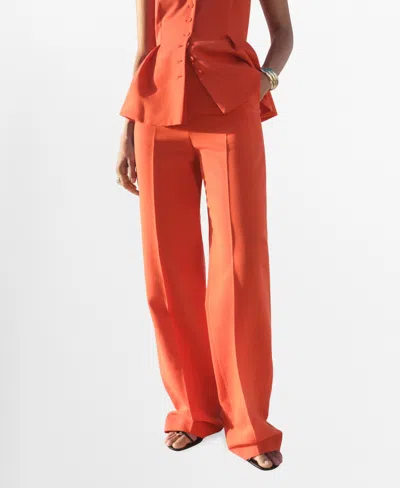 Mango Pleated Straight Leg Pants In Orange