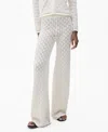 Mango Openwork Knit Pull-on Straight Leg Pants In Ecru