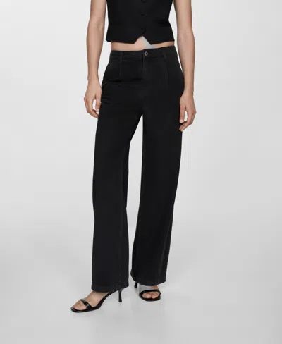 Mango Women's Straight Pleated Jeans In Black