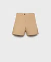 Mango Pleated Cotton Blend Shorts In Brown