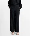 Mango Straight Striped Trousers Black In Black
