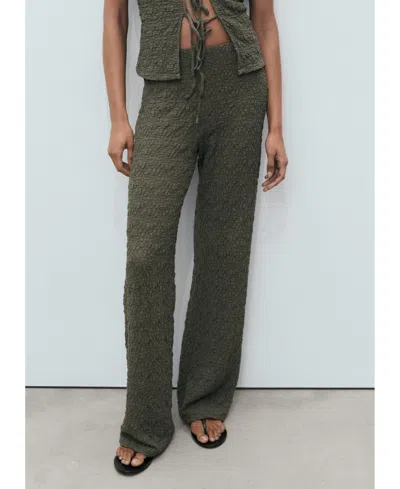 Mango Straight Leg Textured Cotton Blend Pants