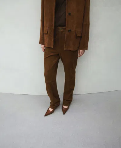 Mango Straight-fit Leather Trousers Tobacco Brown