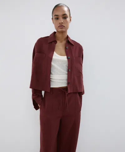 Mango Straight-fit Lyocell Pants In Burgundy