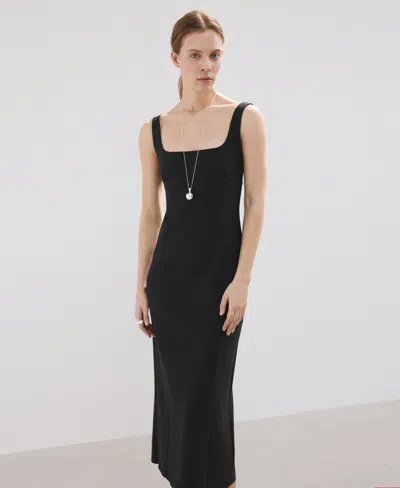 Mango Women's Straight-neckline Fitted Dress In Black