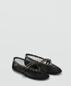 Mango Studded Buckle Strap Mesh Ballet Flat In Black