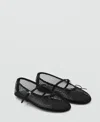 Mango Mesh Ballet Flats With Strap And Buckle Black In Black