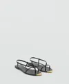 Mango Leather Sandals With Strap And Contrasting Toe Black In Black