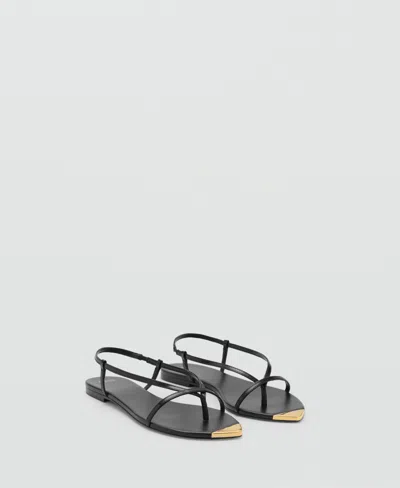 Mango Women's Strap And Contrasting Toe Leather Sandals In Black