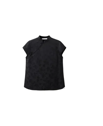 Mango Women's Strap Neck Jacquard Short-sleeve Blouse In Charcoal