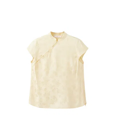 Mango Women's Strap Neck Jacquard Short-sleeve Blouse In Ecru
