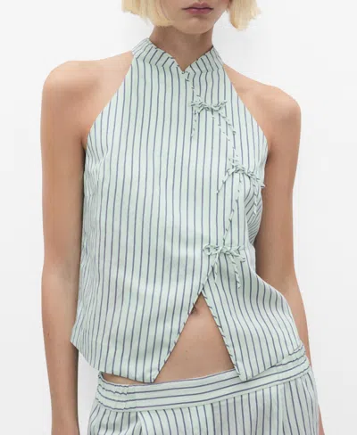 Mango Women's Strap Neckline And Laces Striped Top In Green