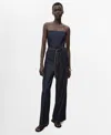 Mango Bandeau Belted Denim Jumpsuit In Blue