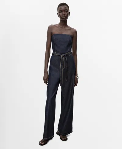 MANGO WOMEN'S STRAPLESS DENIM JUMPSUIT