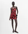 Mango Bandeau Ruched Sides Mini Dress In Red