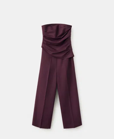 Mango Women's Strapless Linen Jumpsuit In Burgundy