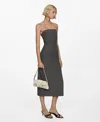 Mango Pinstripe Strapless Midi Dress In Open Grey