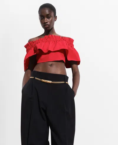 Mango Women's Strapless Ruffle Top In Red