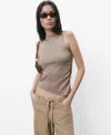 Mango Asymmetric Ruched Sleeveless Top In Nude