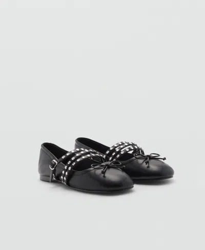 MANGO WOMEN'S STRAPS DETAIL STUDDED BALLET FLATS