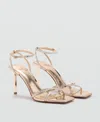 Mango Heeled Sandal With Strass Strap Gold In Gold
