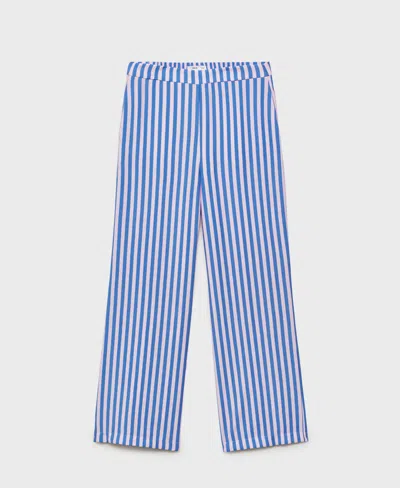 Mango Women's Stripe-print Straight Pants In Blue
