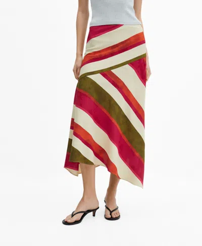 Mango Women's Striped Asymmetric Skirt In Light Beige