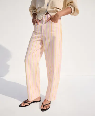 Mango Stripe Balloon Jeans In Pink