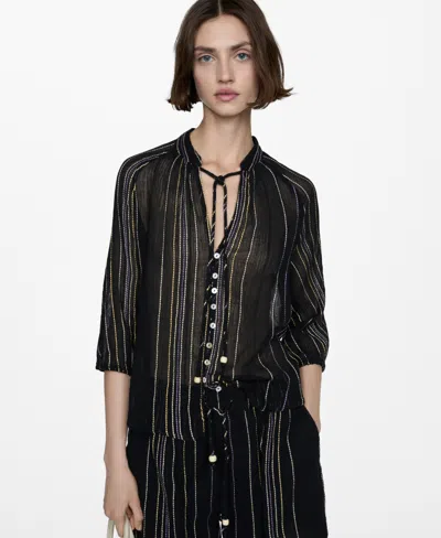 MANGO WOMEN'S STRIPED BOW BLOUSE