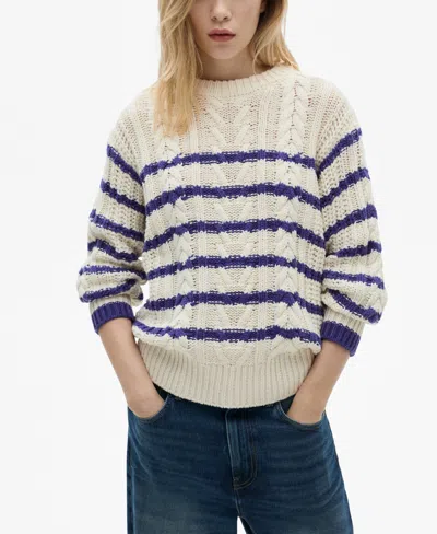Mango Women's Striped Braided Sweater In Ecru