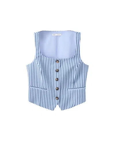 MANGO WOMEN'S STRIPED BUTTONED VEST