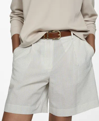 Mango Women's Striped Cotton Bermuda Shorts In Sky Blue