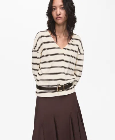 MANGO WOMEN'S STRIPED COTTON-BLEND SWEATER