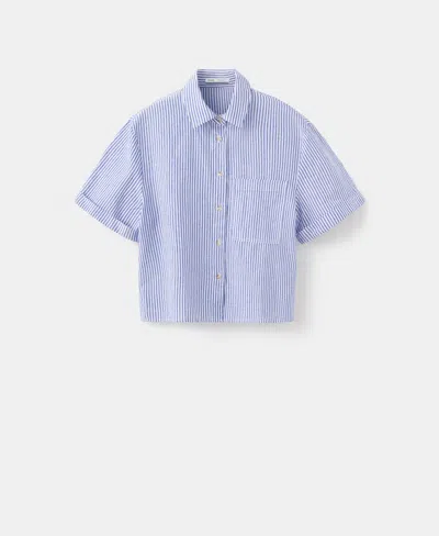 Mango Women's Striped Cotton Linen Shirt In Blue