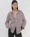 Mango Stripe Cotton Blend Button-up Shirt In Brown