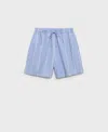 Mango Stripe Cotton Shorts In Blue