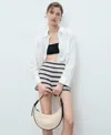 Mango Stripe Open Stitch Shorts In Blue