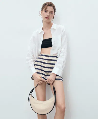 MANGO WOMEN'S STRIPED CROCHET SHORTS