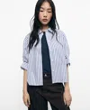 Mango Stripe Crop Button-up Shirt In Blue