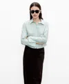 Mango Striped Cropped Shirt Green In Green